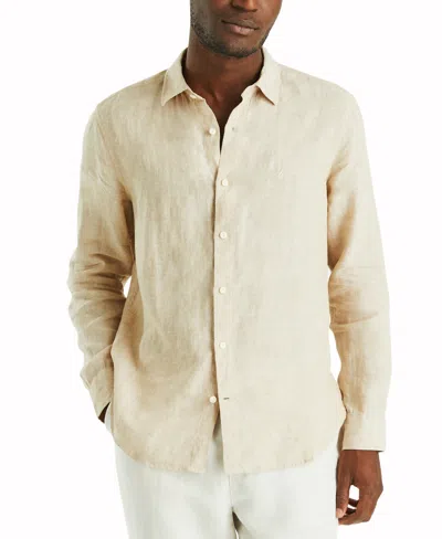 Nautica Men's Linen Solid-color Classic-fit Long-sleeve Shirt In Sandy Bar