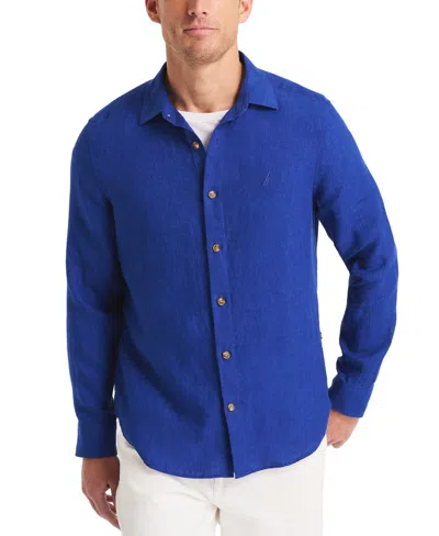 Nautica Men's Linen Solid-color Classic-fit Long-sleeve Shirt In Satellite Blue