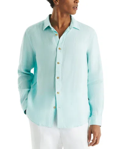 Nautica Men's Linen Solid-color Classic-fit Long-sleeve Shirt In Seawater Blue