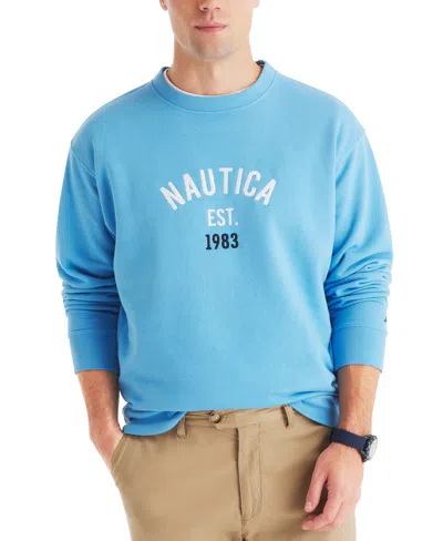 Nautica Men's Logo Crewneck Sweatshirt In Azure Blue