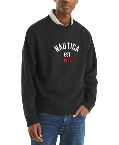 Nautica Men's Logo Crewneck Sweatshirt In True Black