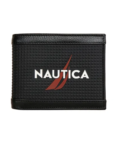 Nautica Men's Logo Rubber Leather Bifold Wallet In Black