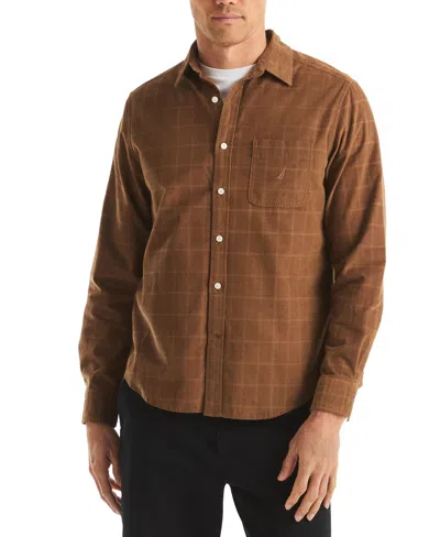 Nautica Men's Long Sleeve Corduroy Plaid Dobby Shirt In Brown