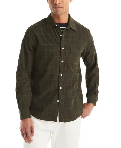 Nautica Men's Long Sleeve Corduroy Plaid Dobby Shirt In Green
