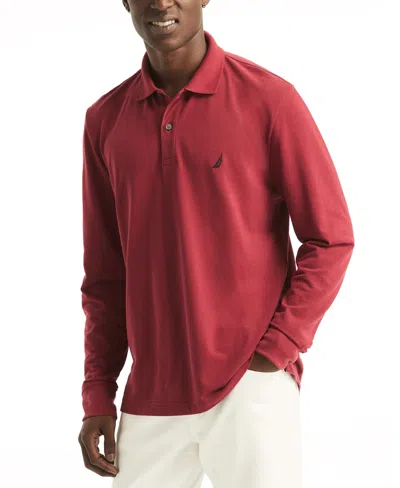 Nautica Men's Long Sleeve Deck Polo Shirt In Autumn Berry