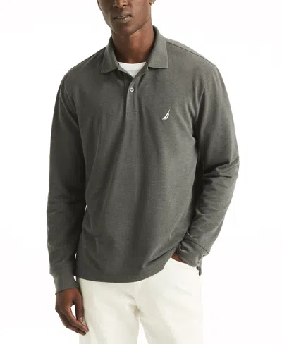 Nautica Men's Long Sleeve Deck Polo Shirt In Charcoal Heather
