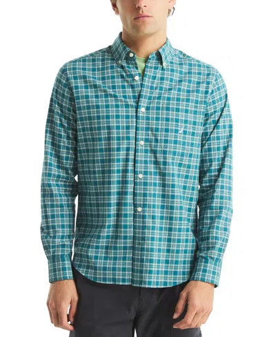 Nautica Men's Long Sleeve Plaid Button-down Shirt In Blue