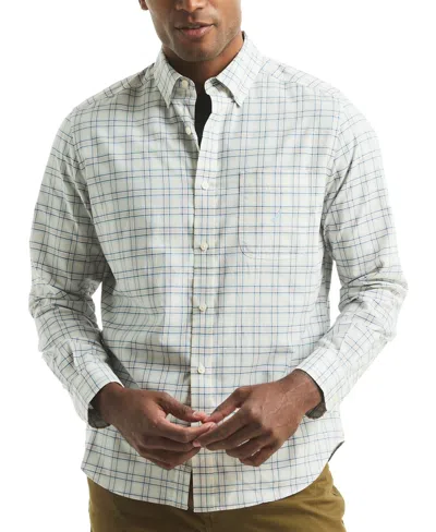 Nautica Men's Long Sleeve Plaid Button-down Shirt In White