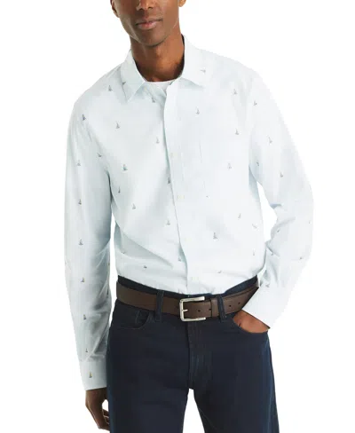Nautica Men's Long Sleeve Printed Button Down Shirt In Bright White