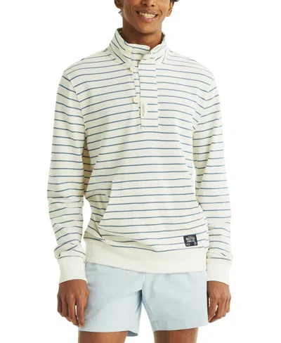 Nautica Men's Long Sleeve Striped Pullover Sweatshirt In White Cap
