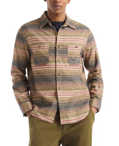 Nautica Men's Long Sleeve Striped Shirt In Brown