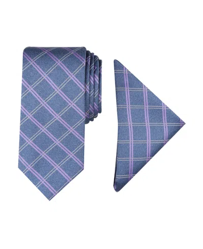 Nautica Men Marion Grid Tie & Pocket Square Set In Purple