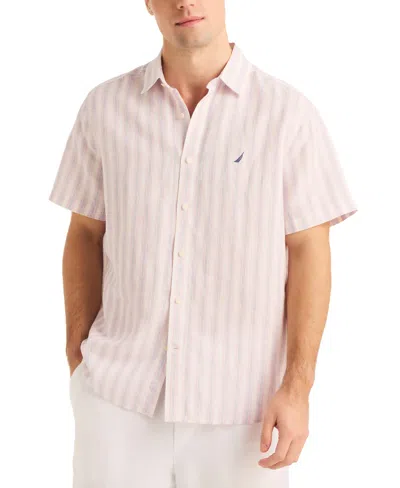 Nautica Men's Miami Vice X  Striped Short Sleeve Linen Blend Shirt In Sail White