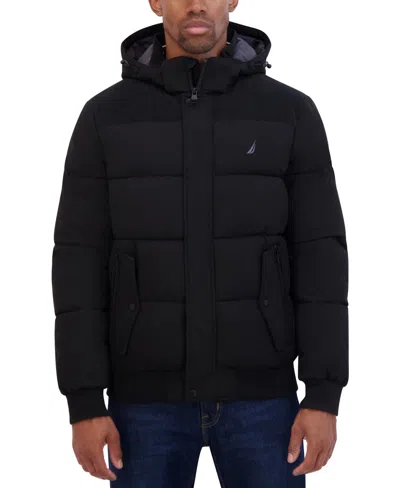 Nautica Men's Mixed Media Bomber Jacket In Black