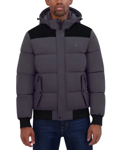 Nautica Men's Mixed Media Bomber Jacket In Metal Grey