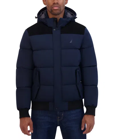 Nautica Men's Mixed Media Bomber Jacket In Navy