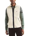 Nautica Mens Faux Shearling Full-zip Mixed Media Vest In Neutral