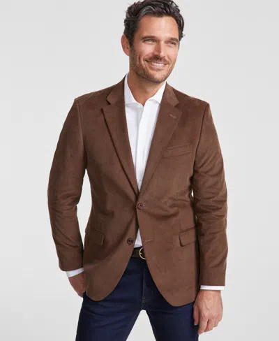 Nautica Men's Modern-fit Solid Stretch Corduroy Elbow Patch Sport Coat In Camel