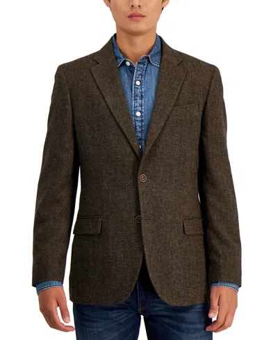 Nautica Men's Modern-fit Solid Herringbone Tweed Sport Coat In Brown Herringbone