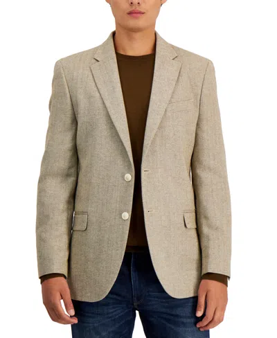 Nautica Men's Modern-fit Solid Herringbone Tweed Sport Coat In Tan Herringbone