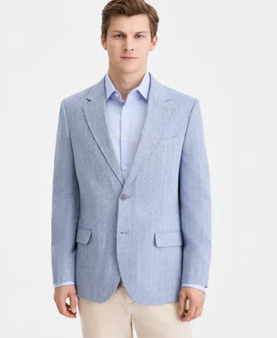 Nautica Men's Modern-fit Herringbone Cotton & Linen Blazer In Blue