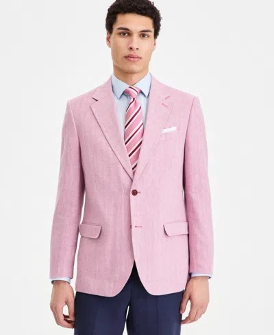 Nautica Men's Modern-fit Herringbone Cotton & Linen Blazer In Purple
