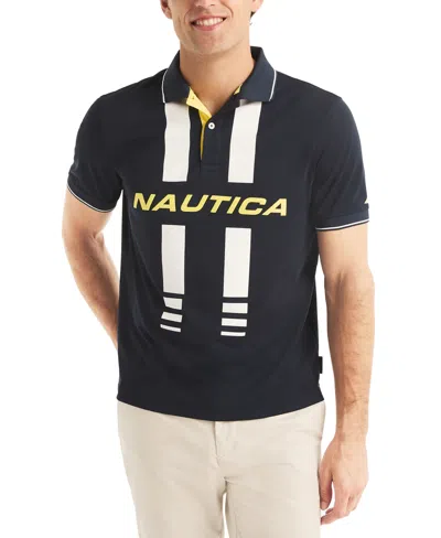 Nautica Men's Navtech Classic-fit Colorblocked Logo-print Performance Polo Shirt In Navy Seas