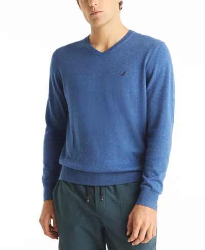 Nautica Men's Navtech Performance Classic-fit Soft V-neck Sweater In Satellite Blue Heather
