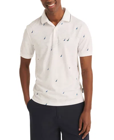 Nautica Men's Navtech Short-sleeve Printed Button Polo Shirt In Bright White