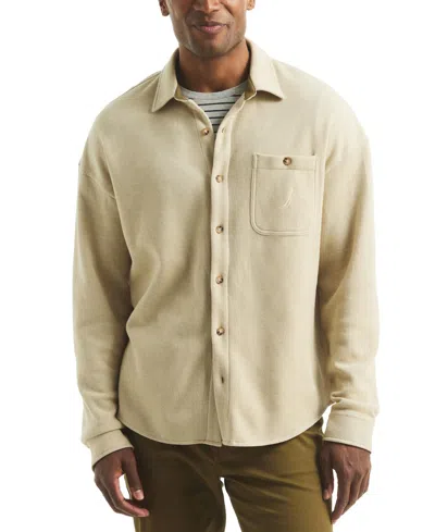 Nautica Men's Pique Double Knit Long Sleeves Shirt In Neutral