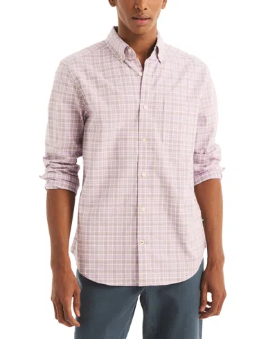 Nautica Men's Plaid Long Sleeve Button Down Shirt In Lavendula