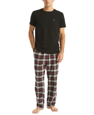 Nautica Men's Plaid Pajama Pants & Solid Pajama T-shirt Set In True Black