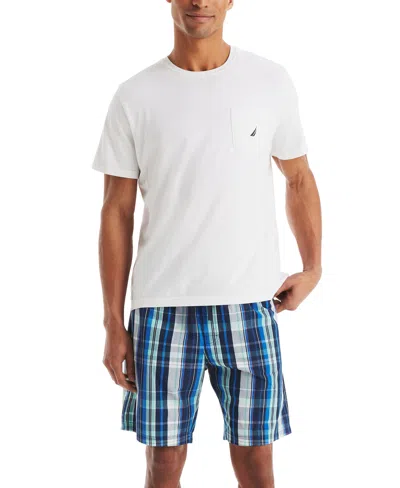 Nautica Men's Plaid Poplin 8" Sleep Shorts In Blue