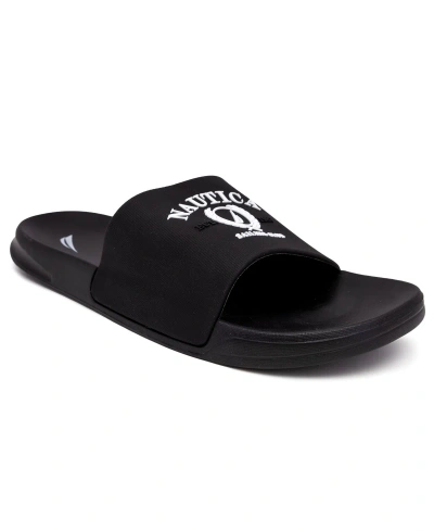 Nautica Men's Porter 3 Pool Slip On Slides In Black,white