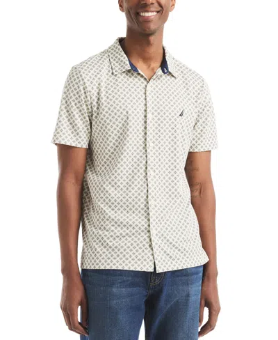 Nautica Men's Printed Classic-fit Performance Button-down Shirt In White