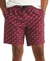 Nautica Men's Printed Drawstring Quick Dry 6" Swim Trunks In L Red