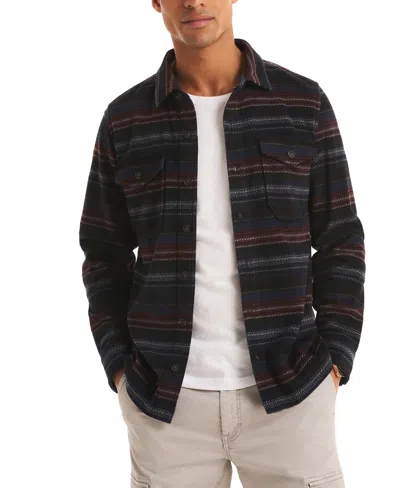 Nautica Mens Big & Tall Printed Nautex Fleece Shirt In Black