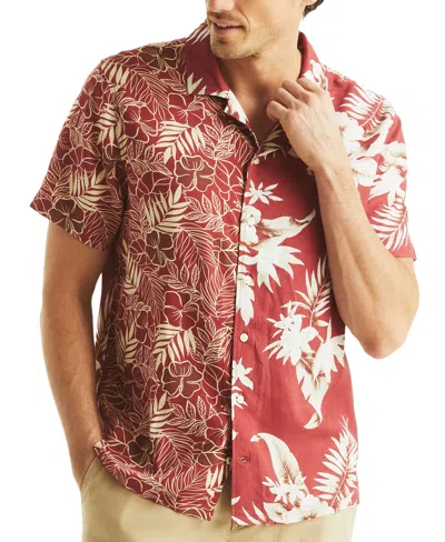 Nautica Men's Printed Tropical Button-up Camp Shirt In Ocean Garnet