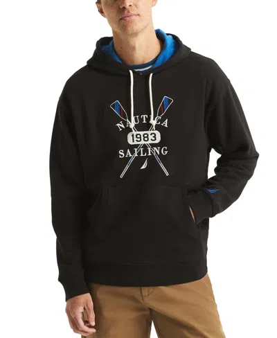 Nautica Men's Pullover Logo Graphic Hoodie In True Black
