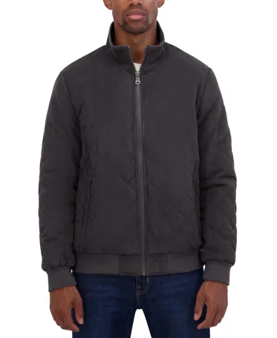Nautica Men's Quilted Faux-suede Bomber Jacket In Dark Brown
