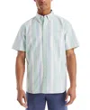 Nautica Men's Relaxed Fit Short-sleeve Striped Button-down Authentic Oxford Shirt In Pepper Green