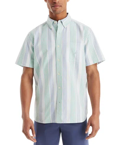 Nautica Men's Relaxed Fit Short-sleeve Striped Button-down Authentic Oxford Shirt In Pepper Green