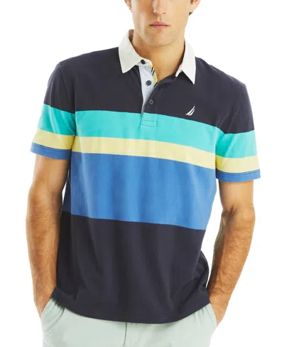 Nautica Men's Relaxed Fit Short Sleeve Striped Polo Shirt In Navy Seas