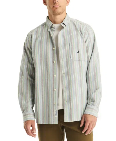 Nautica Men's Relaxed-fit Stripe Button-down Oxford Shirt In Navy