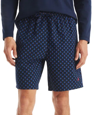 Nautica Men's Sailboat Print Poplin 8" Sleep Shorts In Blue