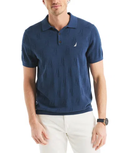Nautica Men's Sailboat Textured Sweater Polo Shirt In Blue