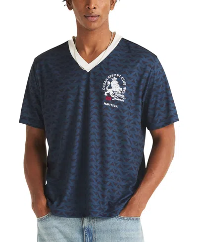 Nautica Men's Shadow Printed Birdseye V-neck T-shirt In Blue