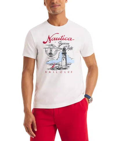 Nautica Men's Short Sleeve Beacon Of Light Graphic T-shirt In White