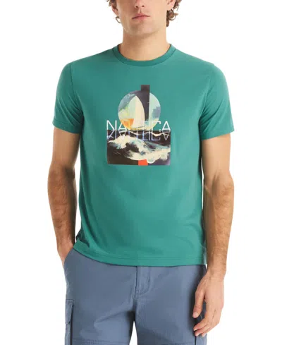Nautica Men's Short-sleeve Big Waves T-shirt In Green