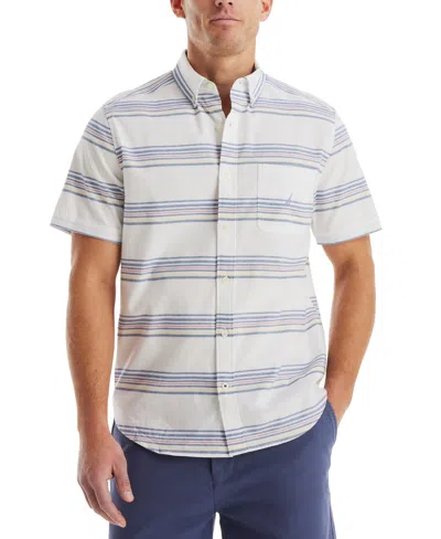 Nautica Men's Short Sleeve Button-down Striped Oxford Shirt In Bright White